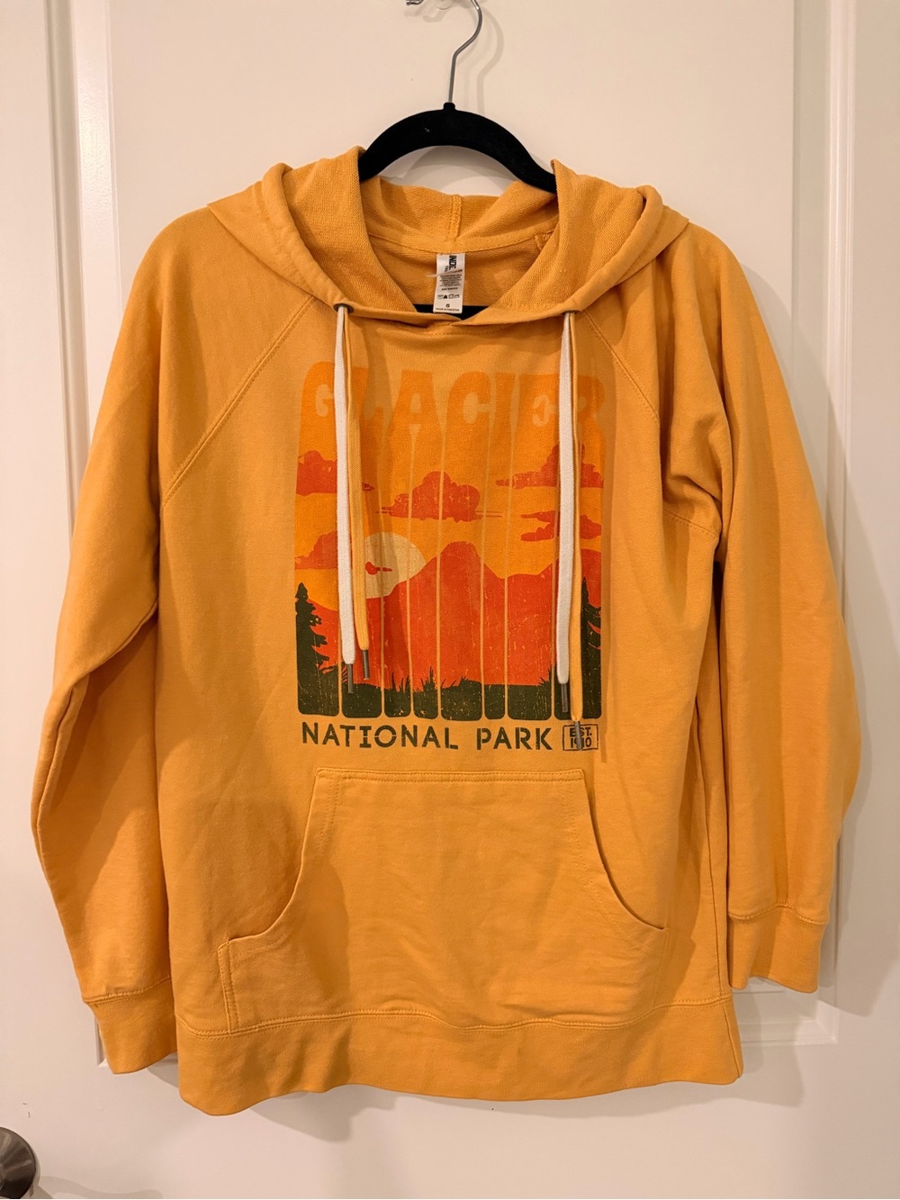 Unisex Glacier National Park Oversized Graphic Hoodie Mustard Yellow Small